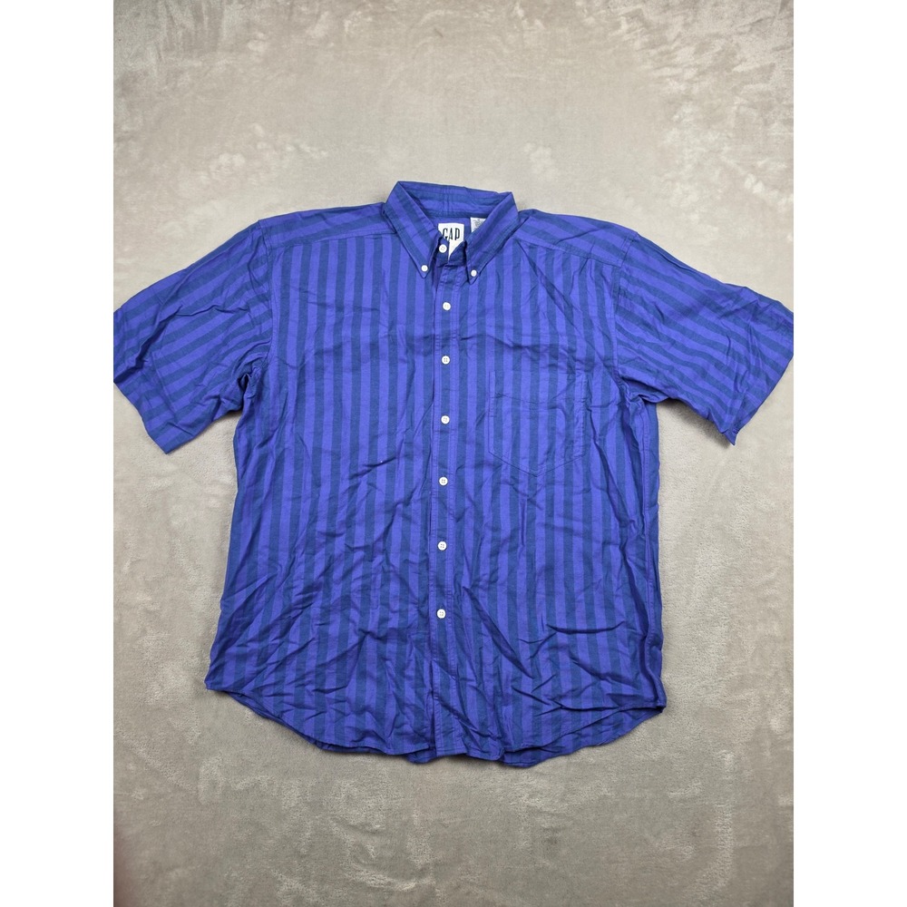 Vintage Gap Button Down Shirt Mens M Blue Purple Striped Short Sleeve USA *Read